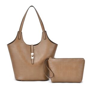 NWT Mellow Yellow Clio Latte 2-in-1 croc embossed tote with zip wristlet pouch.